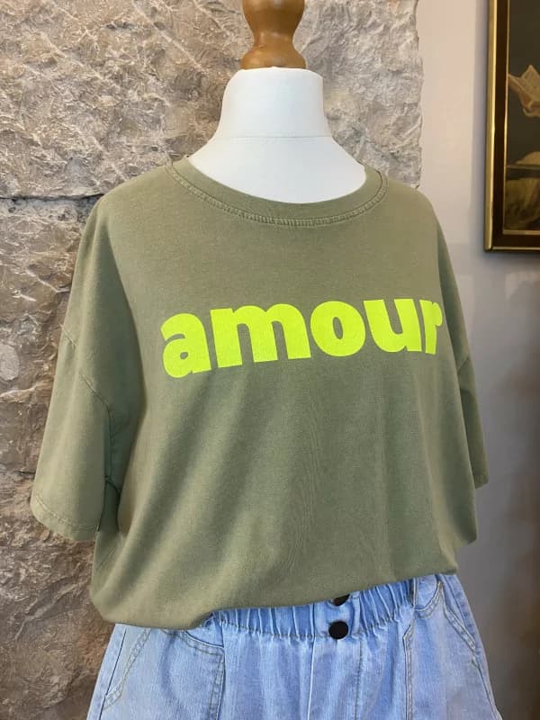 T-shirt kaki à message amour jaune fluo - Parma Taille unique