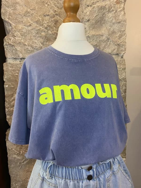 T-shirt bleu à message amour jaune fluo - Parma Taille unique