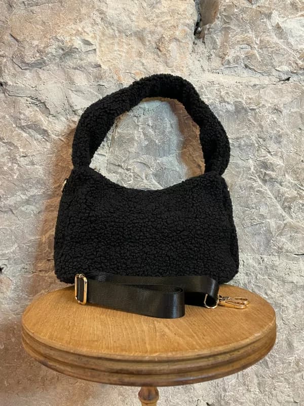 Sac à main en moumoute noir - Fiona