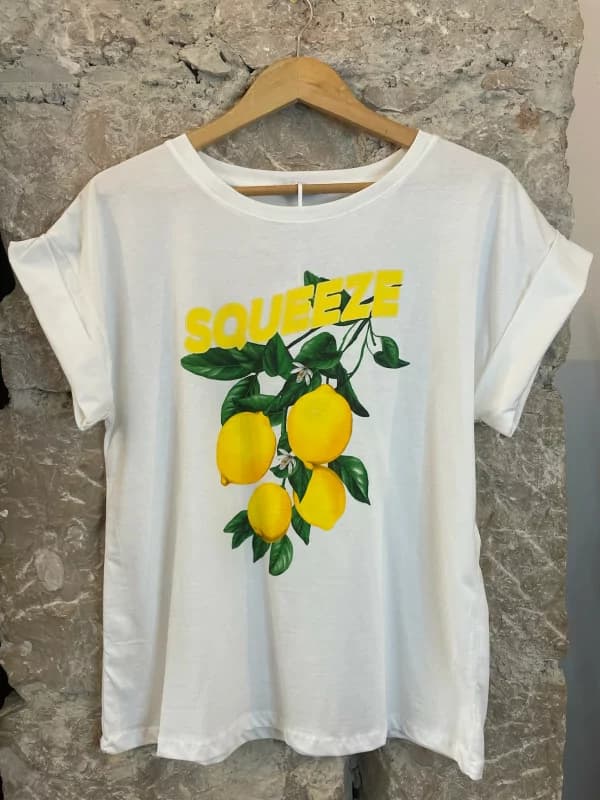 T-shirt citron blanc en coton - Squeeze Taille unique