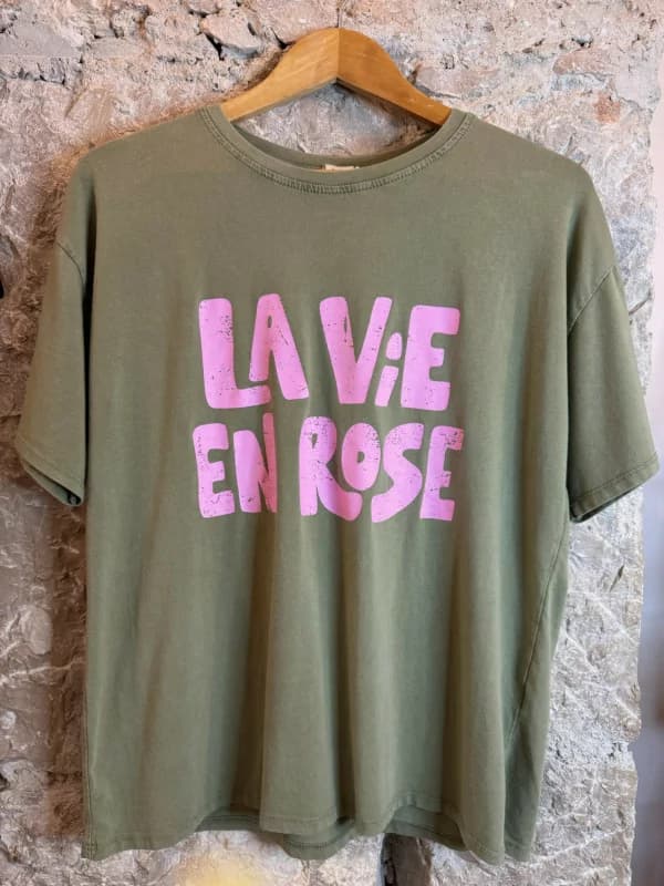 T-shirt kaki la vie en rose (clair) - Vivi Taille unique
