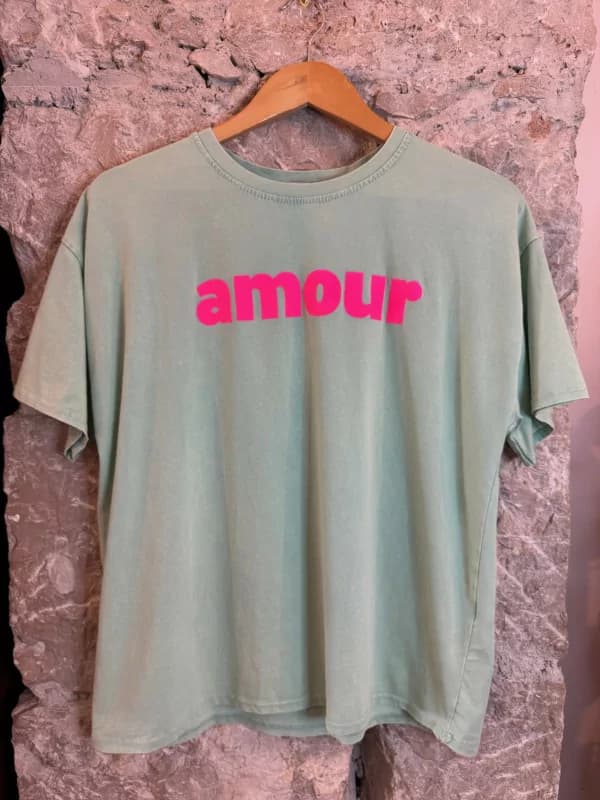 T-shirt vert à message amour rose fluo - Parma Taille unique