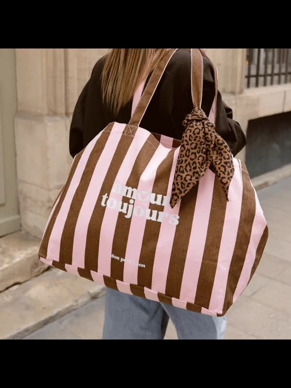 Sac cabas marron - rose - Amour Toujours