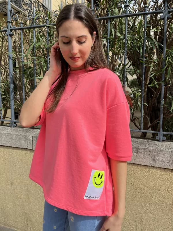 Sweat manches courtes - rose Flashy