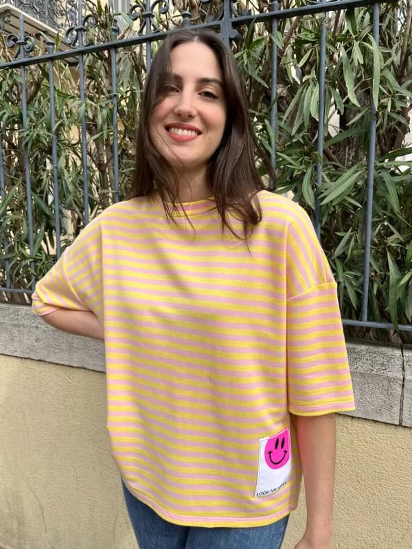 T-shirt rayé rose et jaune - Pohême