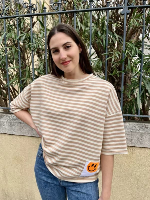 T-shirt rayé marron et beige  - Pohême