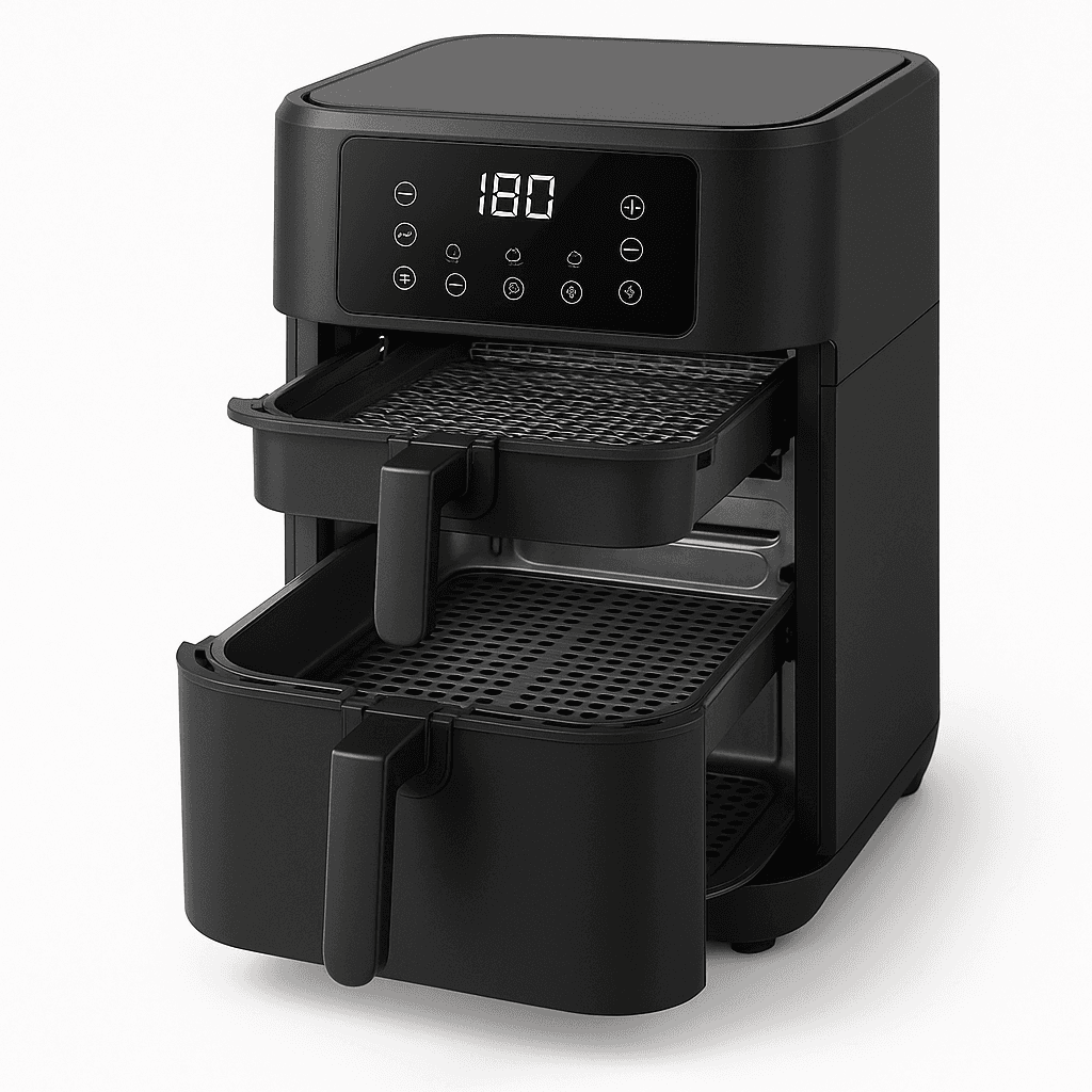 Friteuse à air 10,8 litres 7-en-1 – turbo-performante double chauffe, 3 niveaux, céramique 100 %