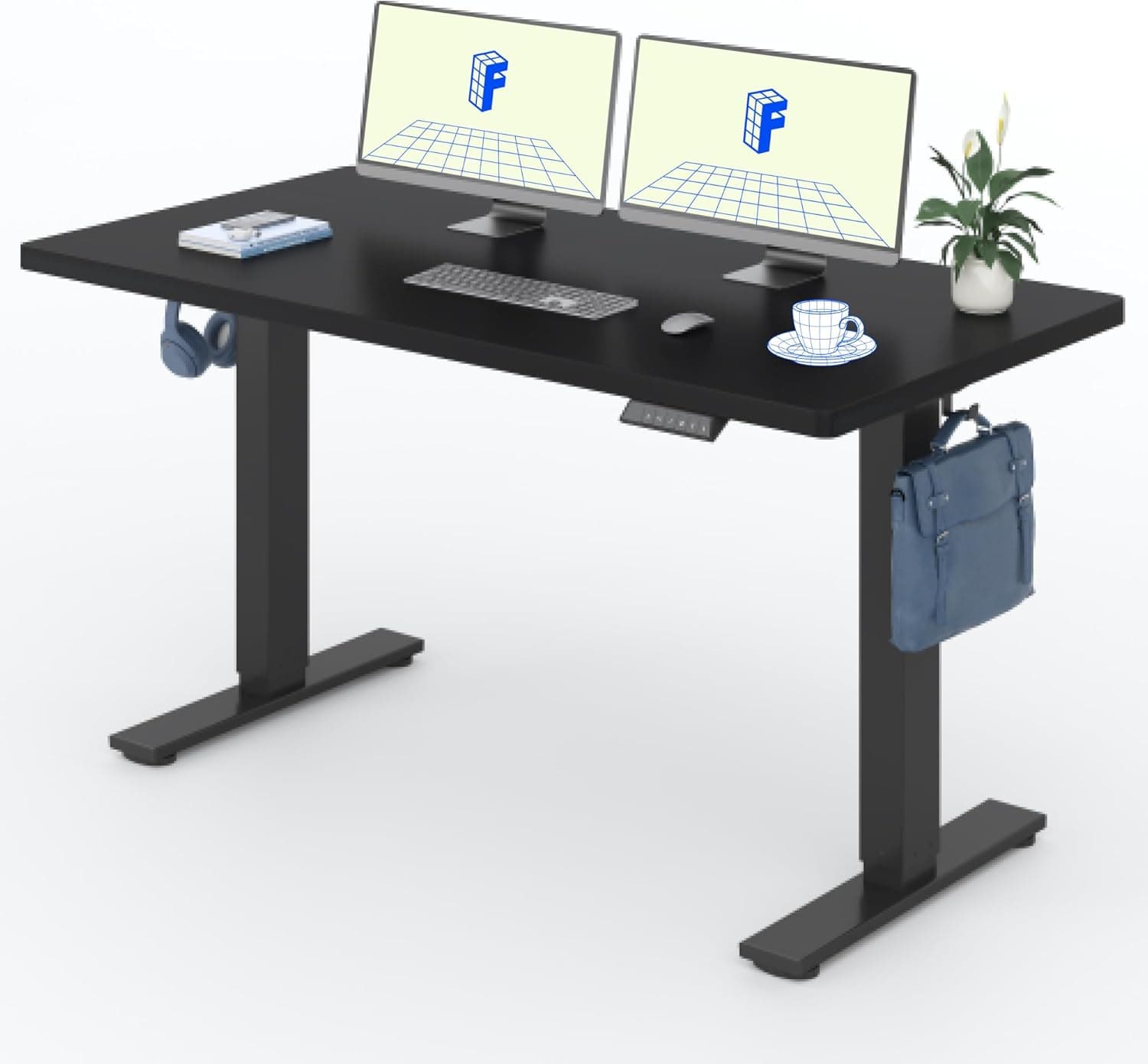 Bureau assis-debout électrique 160×80 cm - 140x80cm, Cadre Noir+plateau Noir