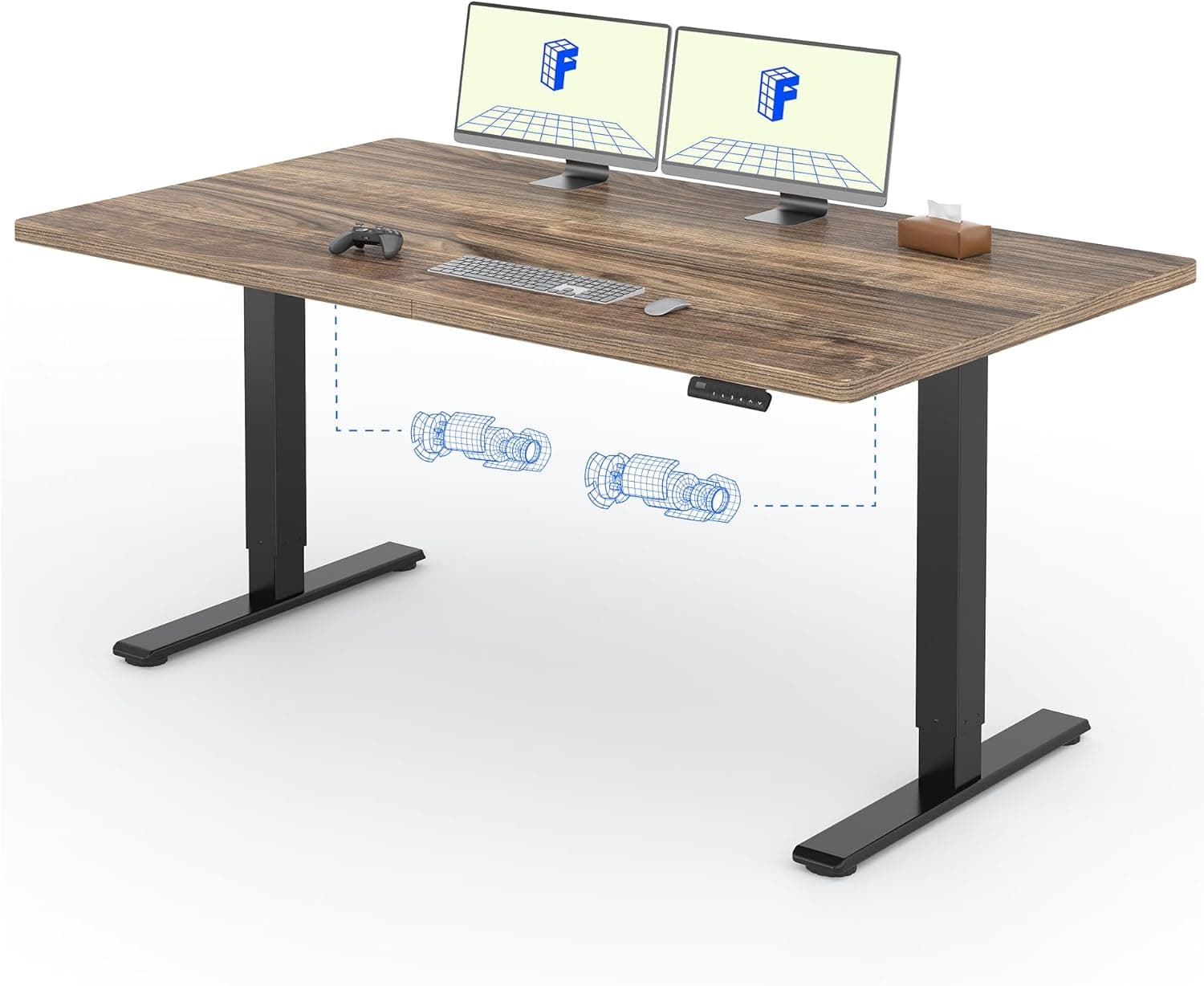Bureau assis-debout électrique 120×80 cm - 160 x 80 cm - Noir+marron