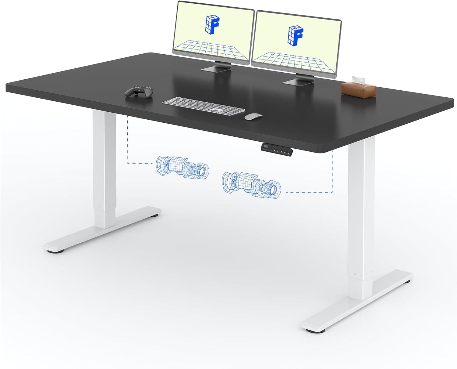 Bureau assis-debout électrique 120×80 cm - 160 x 80 cm - Blanc+noir