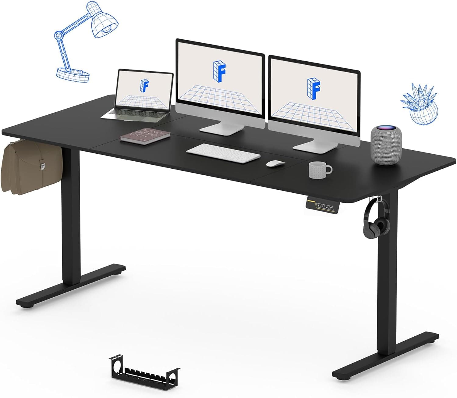 Bureau assis-debout électrique 160×80 cm - 180x80cm, Cadre Noir+plateau Noir
