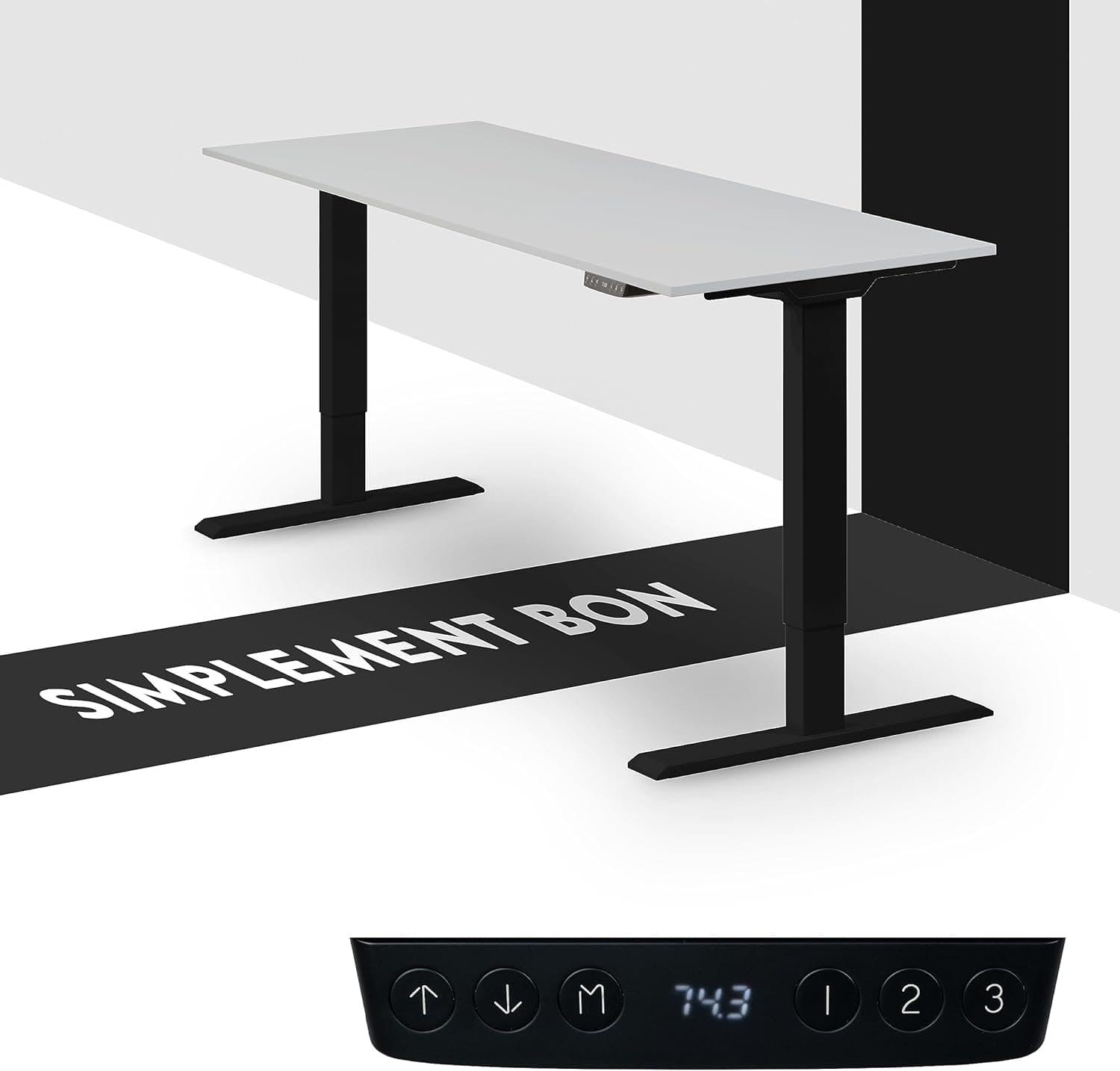 Bureau assis-debout électrique 160×80 cm - 130 x 60 x 1,9 cm - Homedesk ECO - Noir + Gris Clair