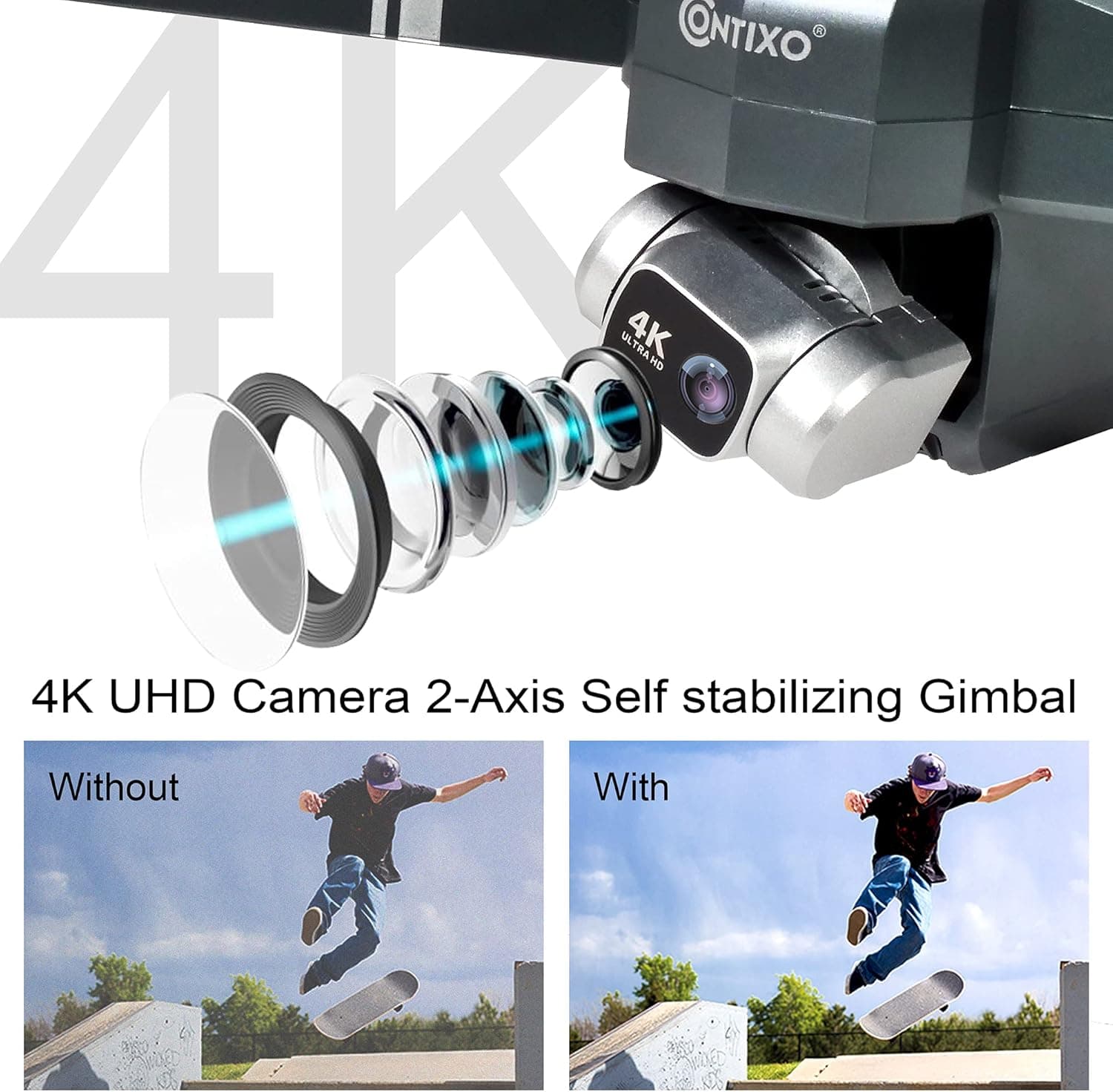 Drone caméra 4K GPS, gimbal 2 axes, WiFi 5G FPV, 590 g, carte 64 Go