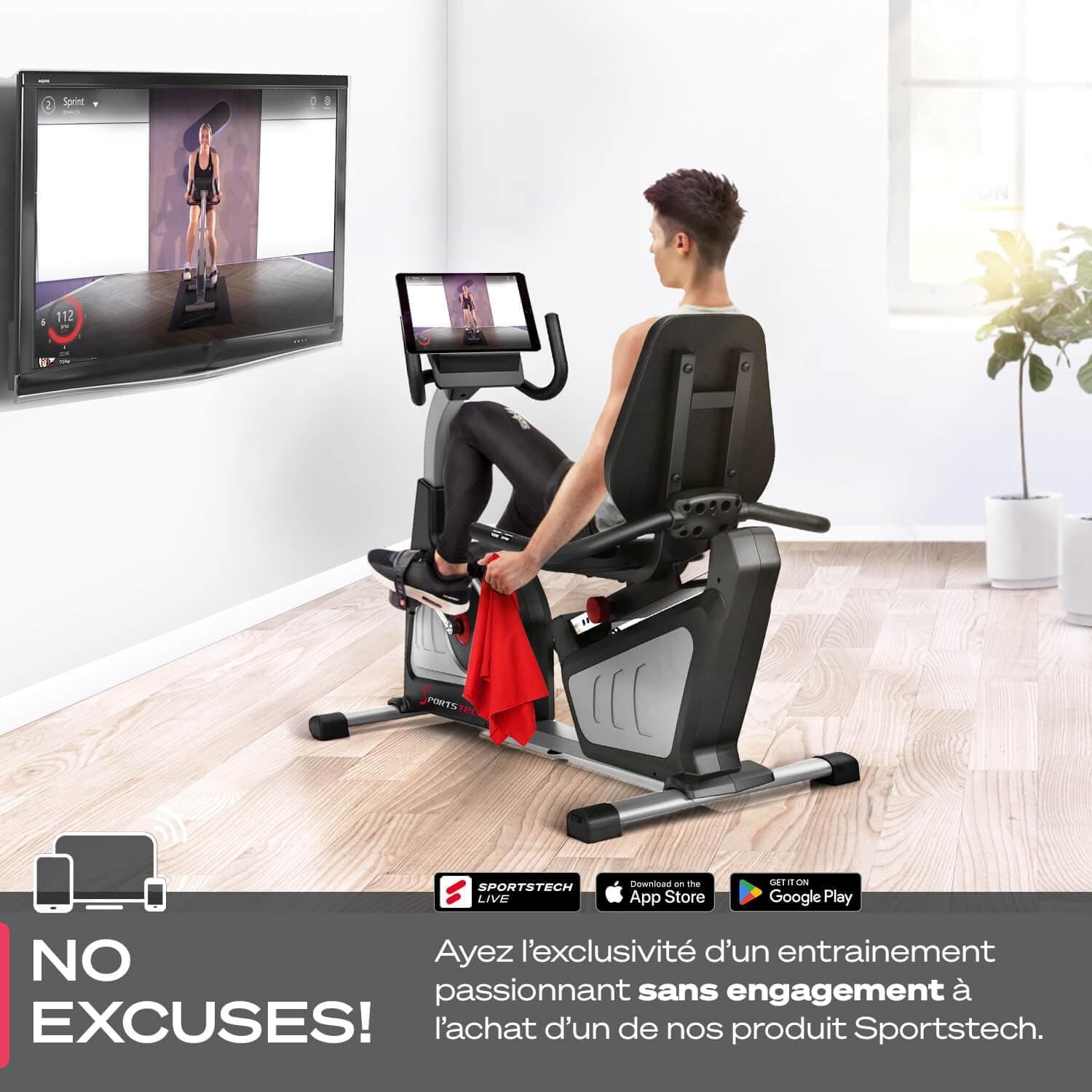 Ergomètre semi-allongé professionnel – Vélo d’appartement magnétique haut de gamme avec programmes connectés