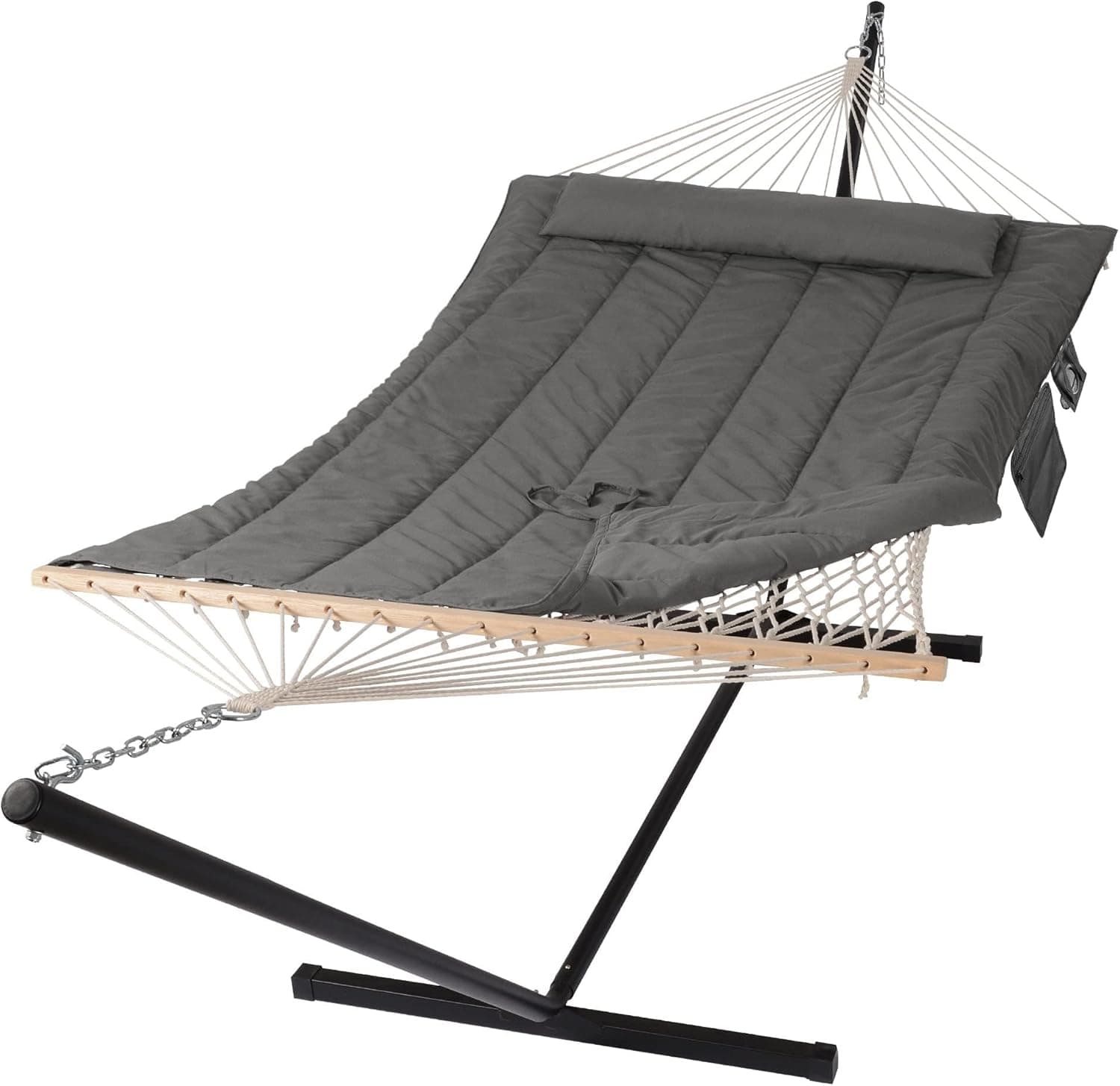 Hamac double avec support matelassé 2 places, charge 215,5 kg - Gris Foncé
