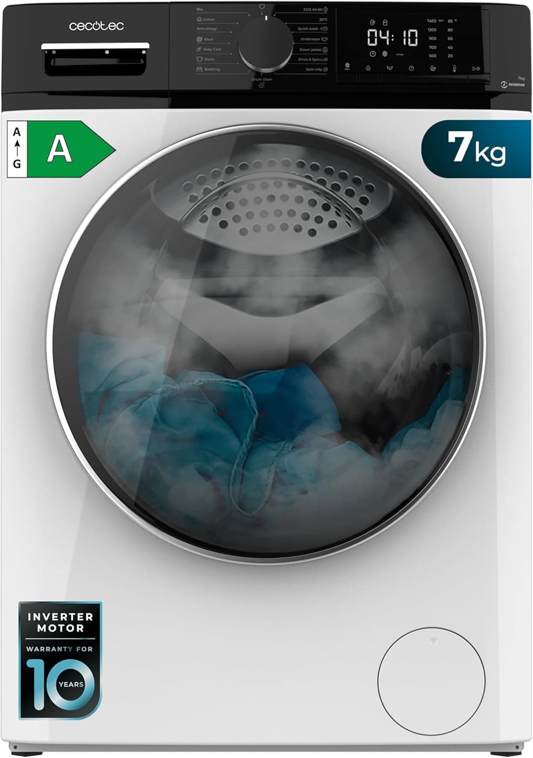 Lave-linge 10 kg frontal, 1400 tr/min - 7 Kg - Noir