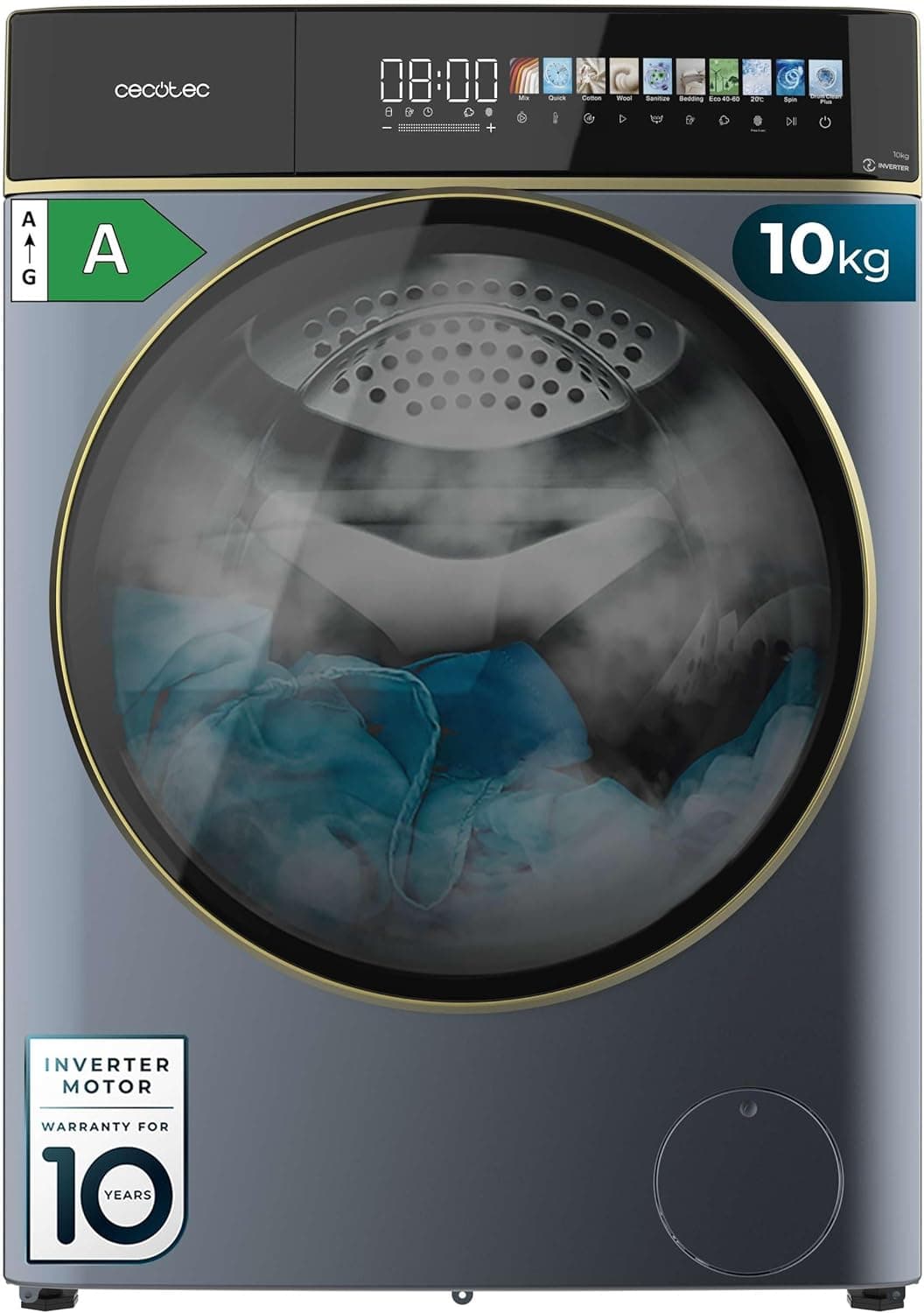Lave-linge 10 kg frontal – Auto-Doseur Ultra-Efficace, 1400 tr/min, Vapeur, Écran 10,3" - 10 kg - Ice Blue
