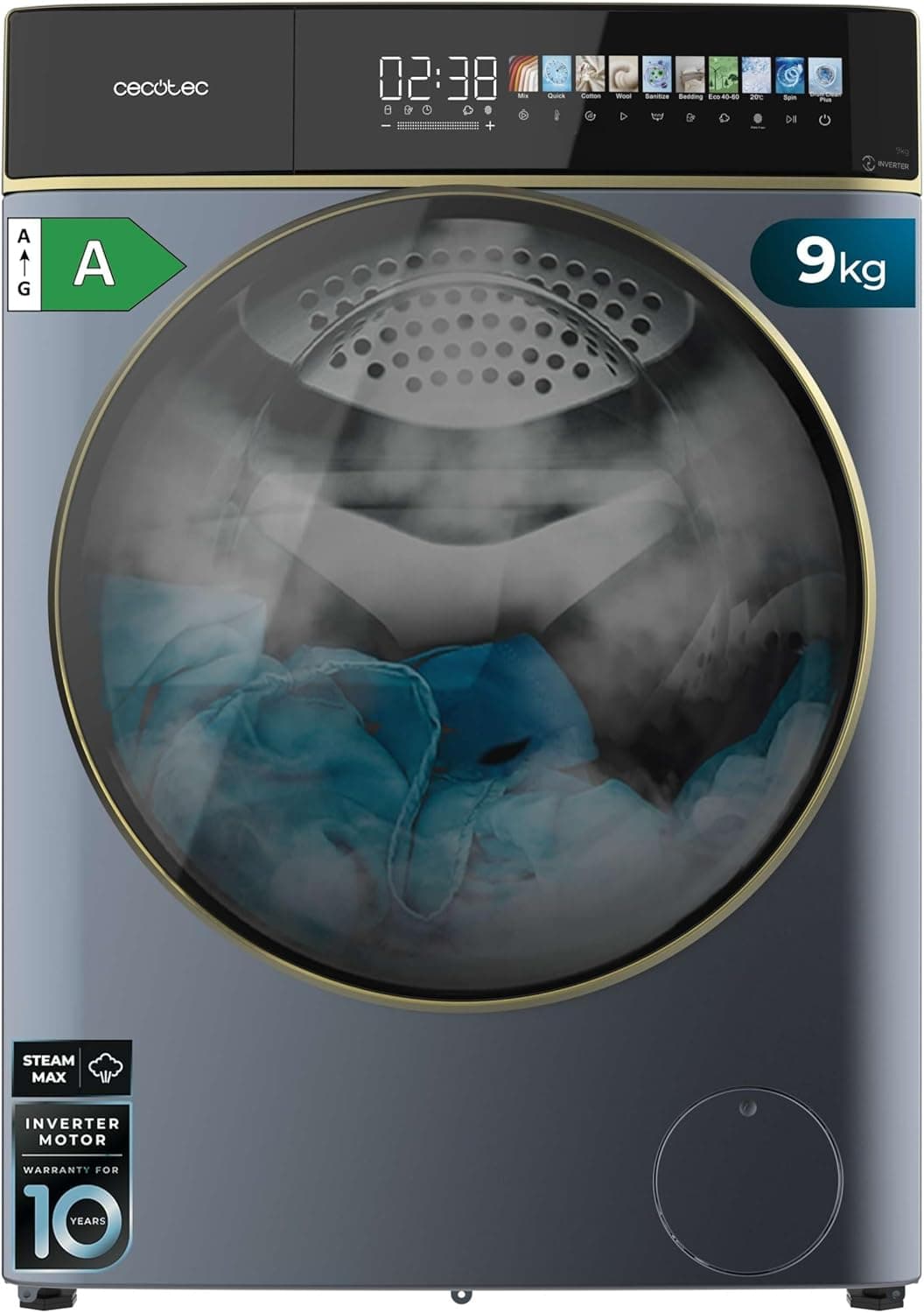Lave-linge 10 kg frontal – Auto-Doseur Ultra-Efficace, 1400 tr/min, Vapeur, Écran 10,3" - 9 Kg - Ice Blue