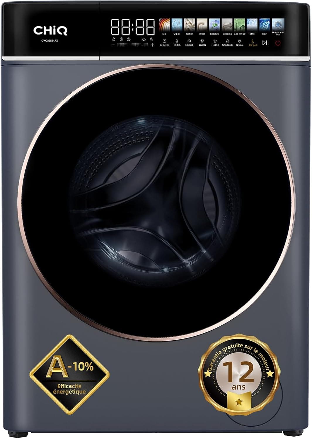 Lave-linge 8 kg Compact : 1400 tr/min, vapeur, 15 programmes - 8kg-Écran Couleur