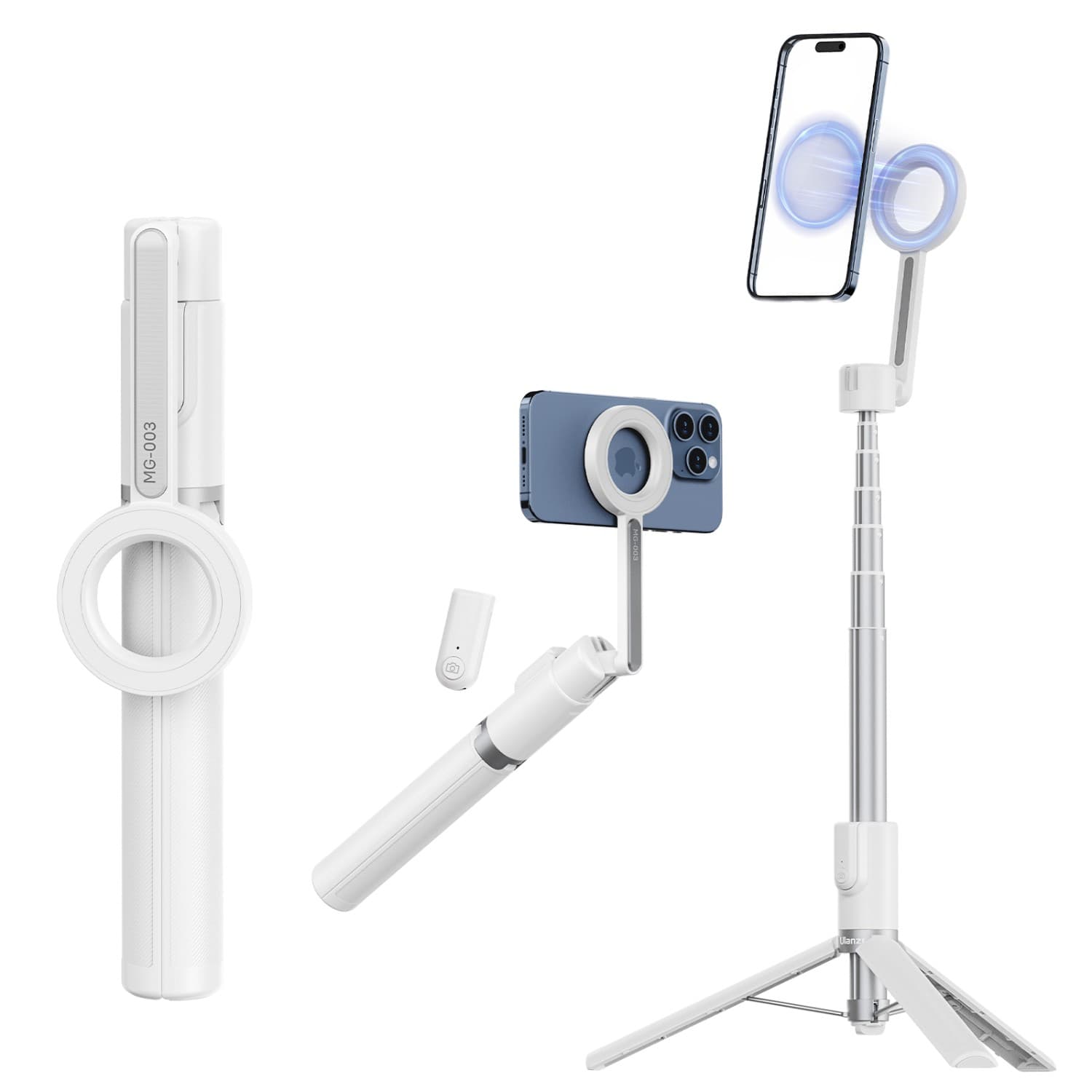 Ulanzi MG-003 Magnetic Phone Selfie Stick Tripod Pro(White)(1.3m) V3
