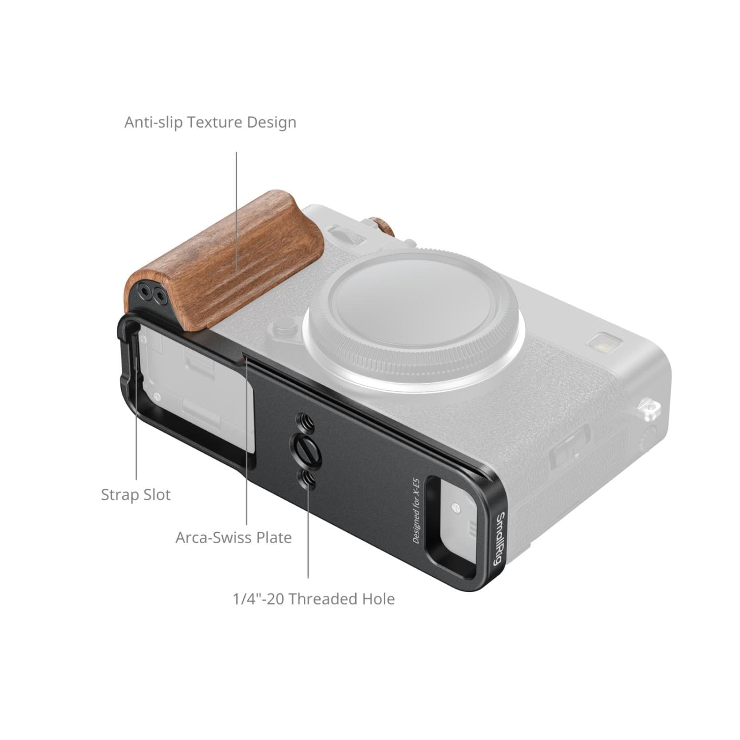 SmallRig L-Shaped Mount Plate with Wooden Handle for FUJIFILM X-E5 (Rosewood, Black) 5985