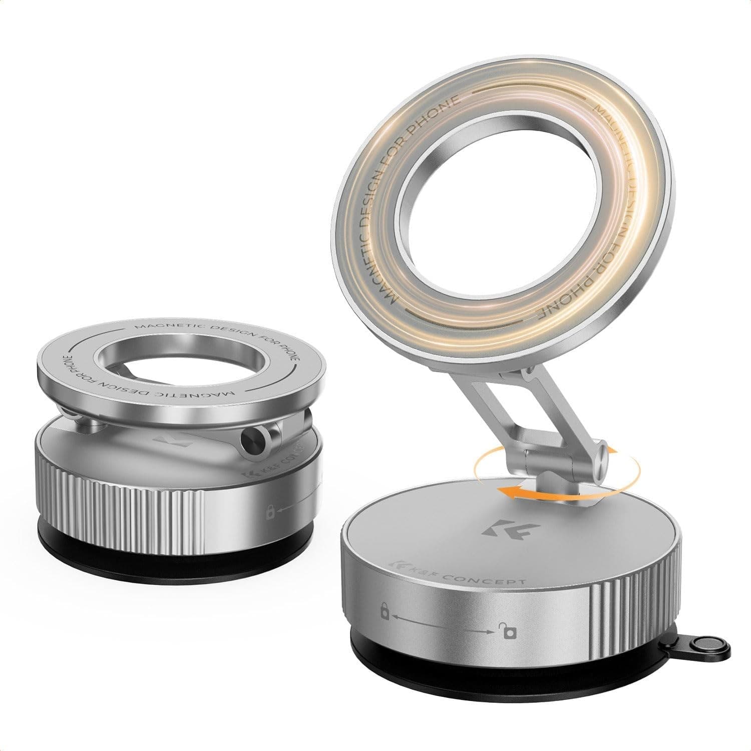 K&F Magnetic Phone Holder for Car, Suction Phone Mount 360° Rotatable, Silver