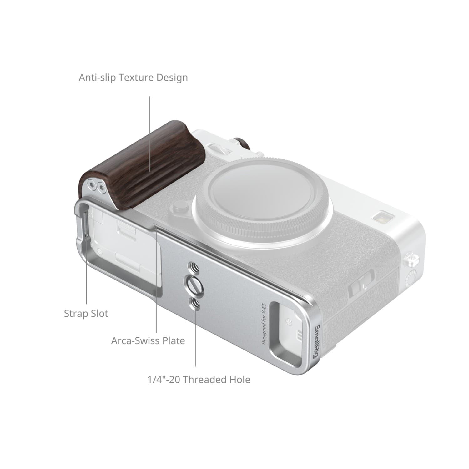 SmallRig L-Shaped Mount Plate with Wooden Handle for FUJIFILM X-E5 (Ebony, Silver) 6236