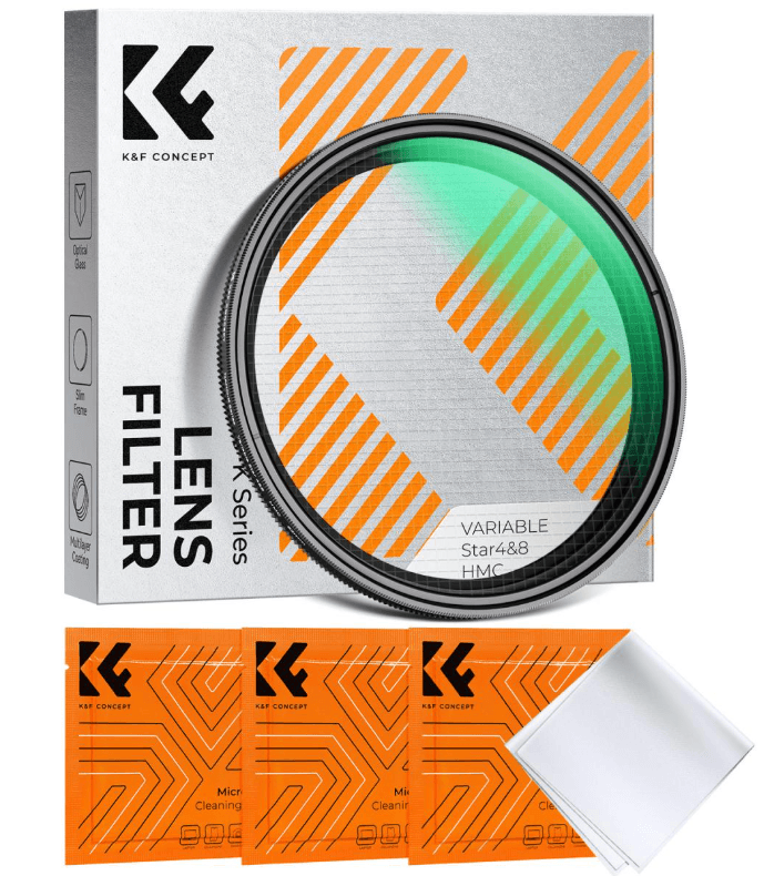K&F 72MM Ultra-Thin Adjustable Long 4-8 Point Star Filter, Green Coated, with 3 Vacuum Cleaning Clo