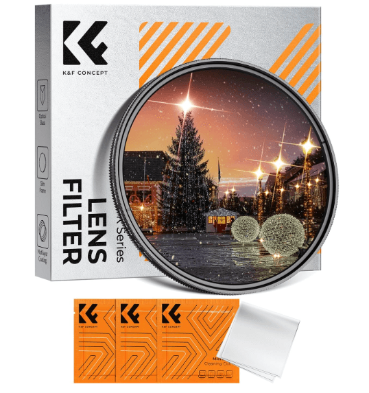 K&F 82MM Ultra-Thin Adjustable Long 4-8 Point Star Filter, Green Coated, with 3 Vacuum Cleaning Clot