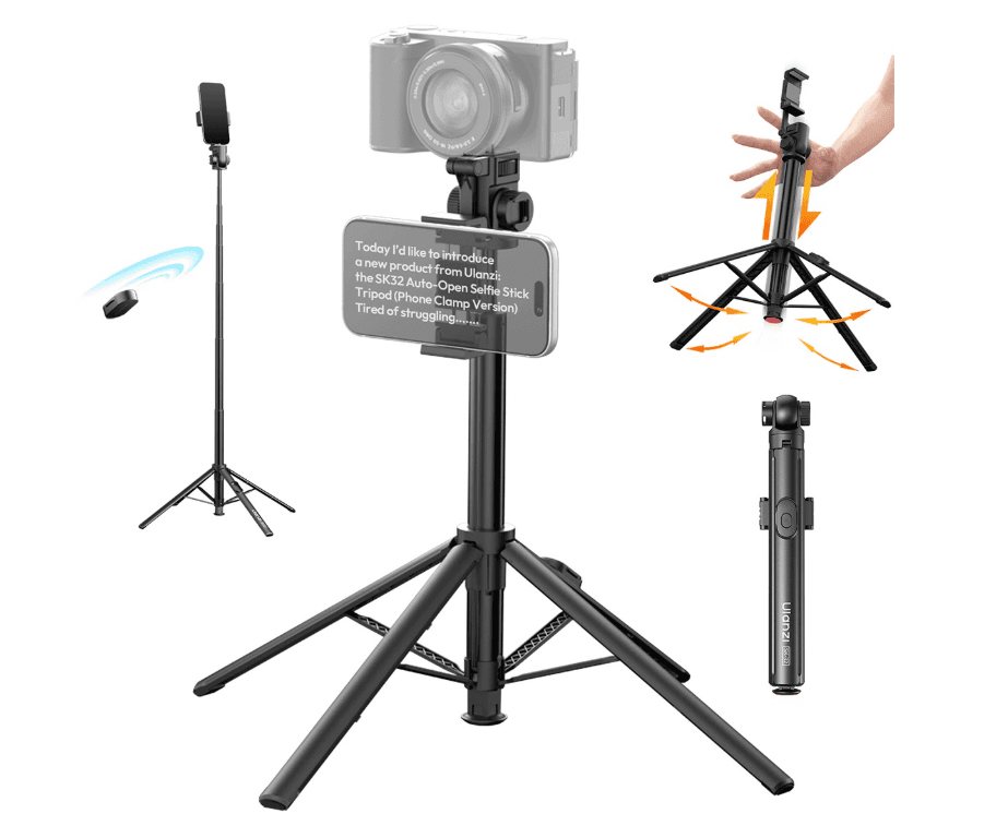 Ulanzi SK32 Auto-Open Selfie Stick Tripod with Phone Clamp