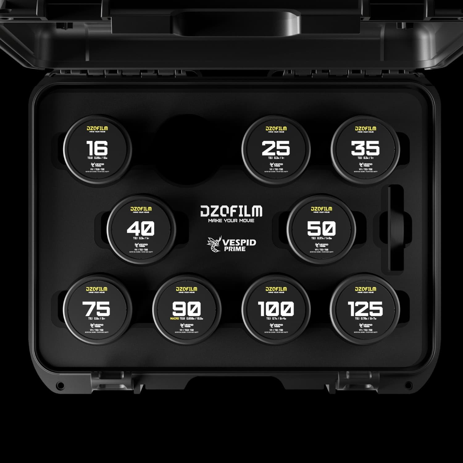 DZOFILM Vespid Prime 16/25/35/40/50/75/90/100/125mm(PL_Black_Case_9pcs_Metric)