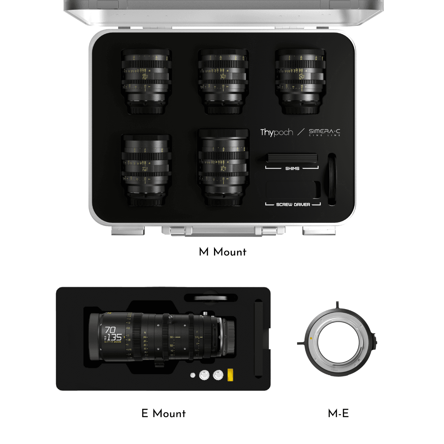 DZOFILM Catta Zoom 70-135mm+ Thypoch Simera-C 21/28/35/50/75mm+ M Mount Positive Lock Adapter