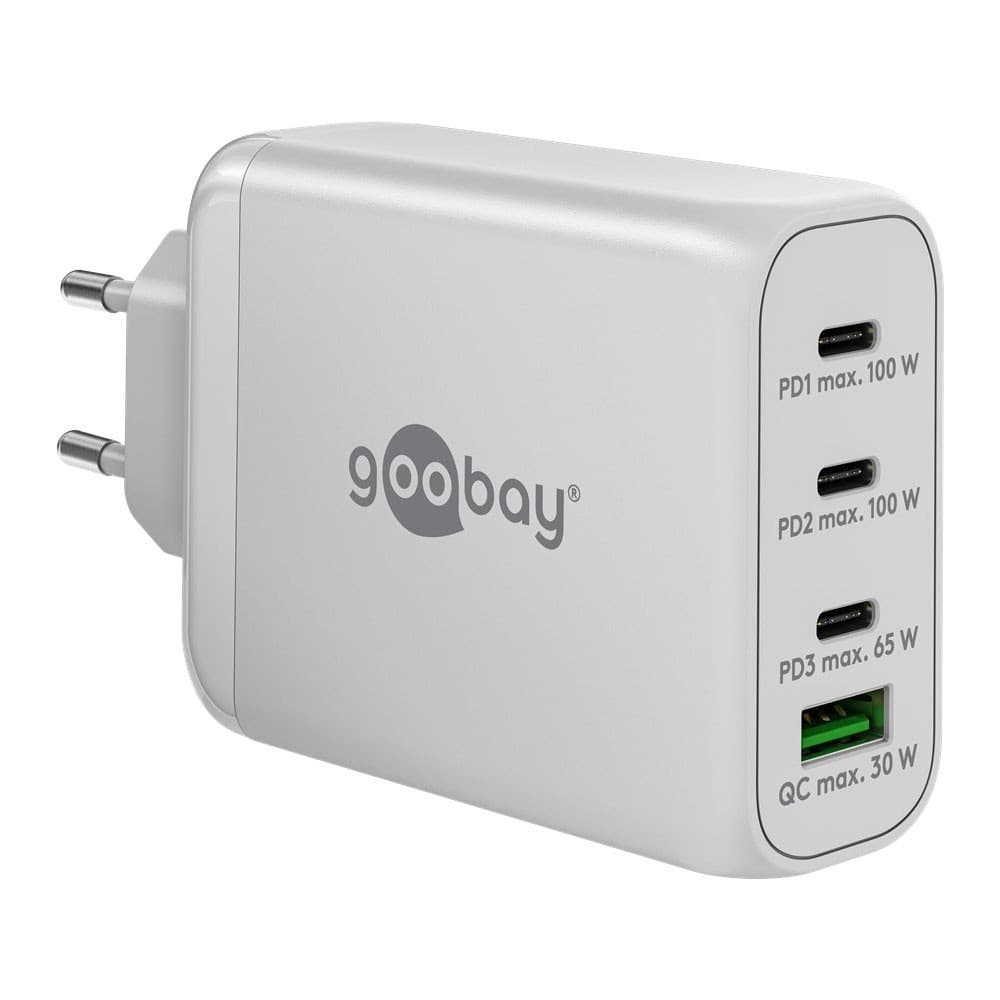 USB-C™ PD GaN fast charger (100 W) white 3x USB-C™ (Power Delivery) ports and 1x USB-A port