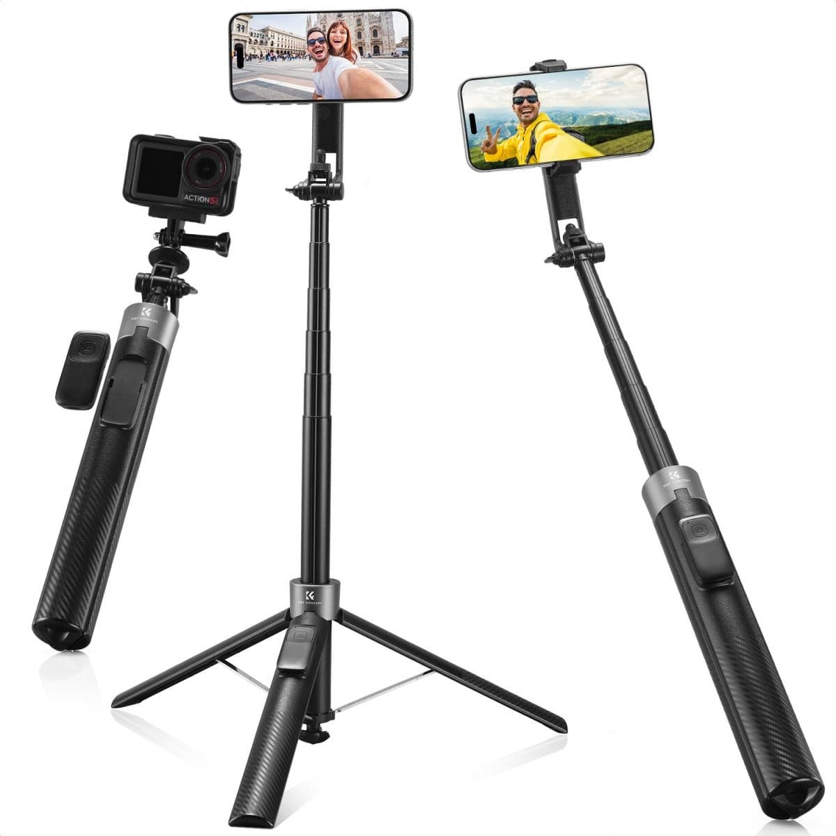 K&F CONCEPT 1.8m magnetic selfie stick, universal phone clip with 1/4 screw