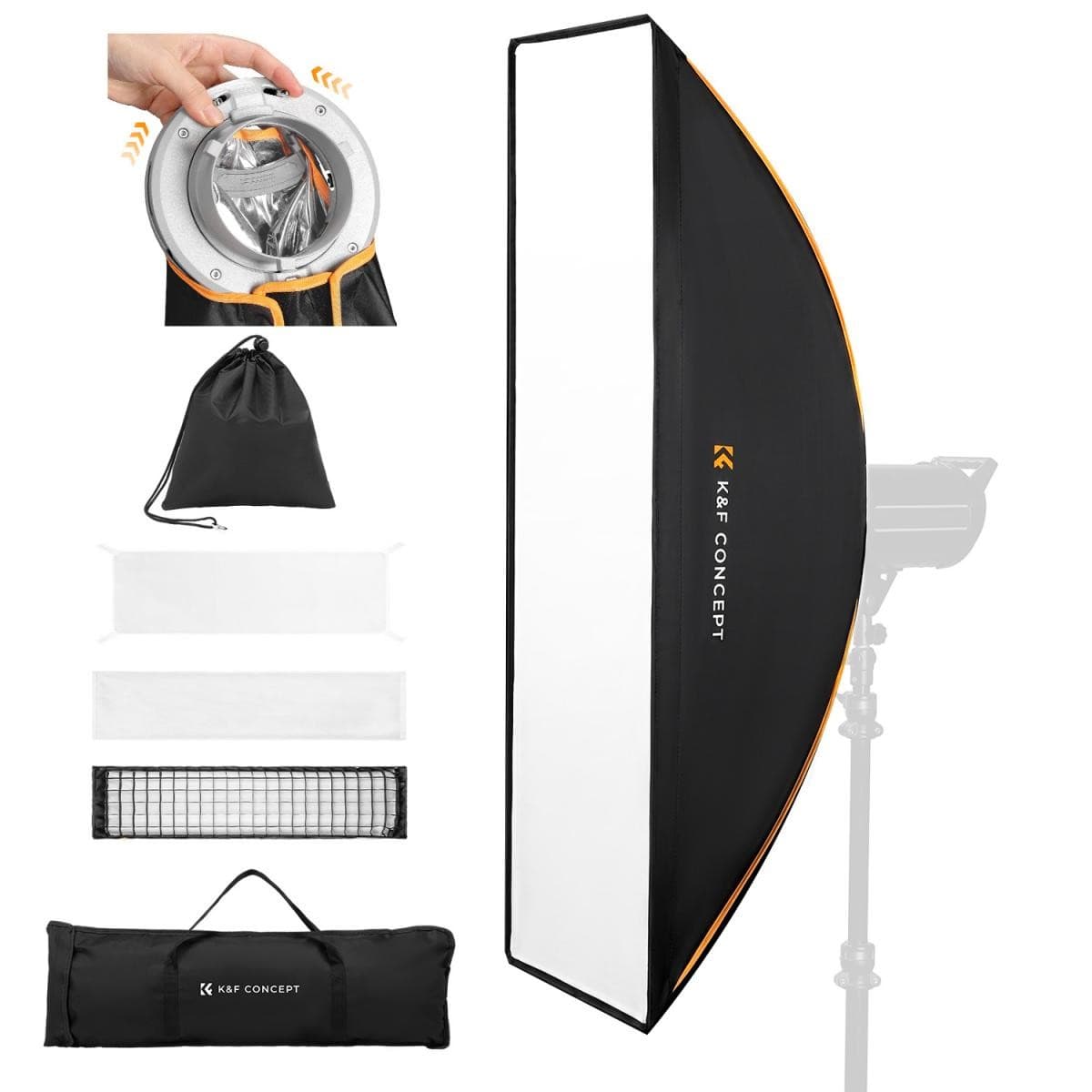 K&F Concept softbox 30×120 cm, 4boký, rychloskládací, uchycení Bowens