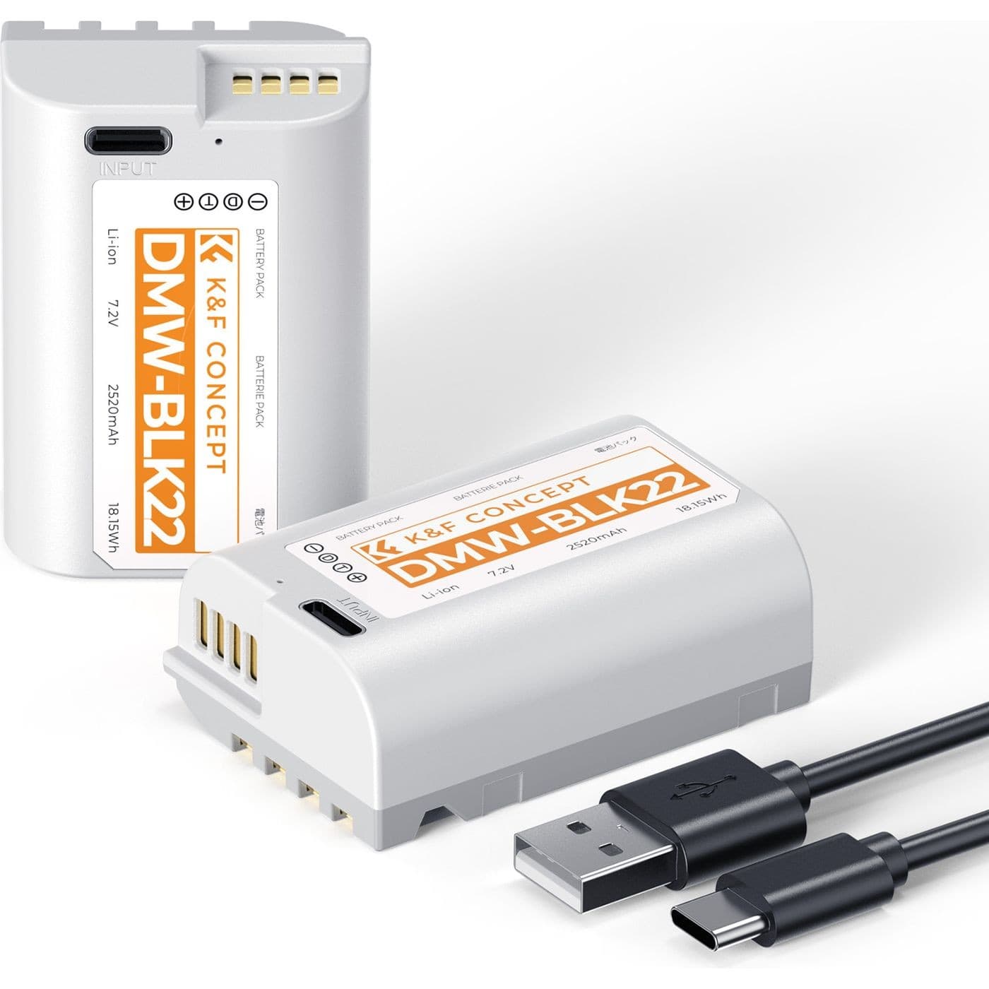 K&F Concept baterie Panasonic DMW-BLK22 2520mAh s nabíjením USB-C, 2 ks