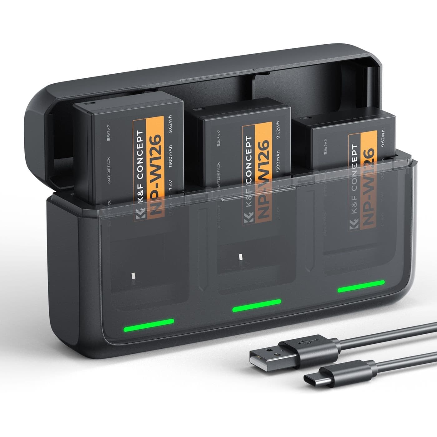 K&F Concept baterie Fujifilm NP-W126S 1300mAh, 3 ks + nabíječka na 3 sloty