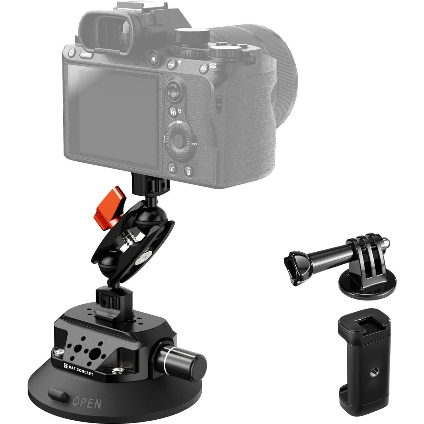 K&F Concept MS45 přísavkový držák 4,5" s dvojitou kulovou hlavou a magic arm