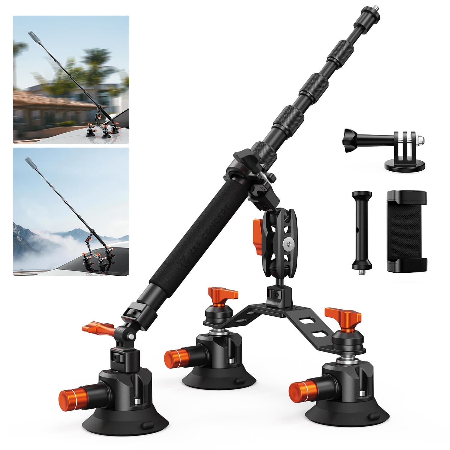 K&F Concept 3-in-1 Car Suction Mount Kit with 110 cm Extension Pole