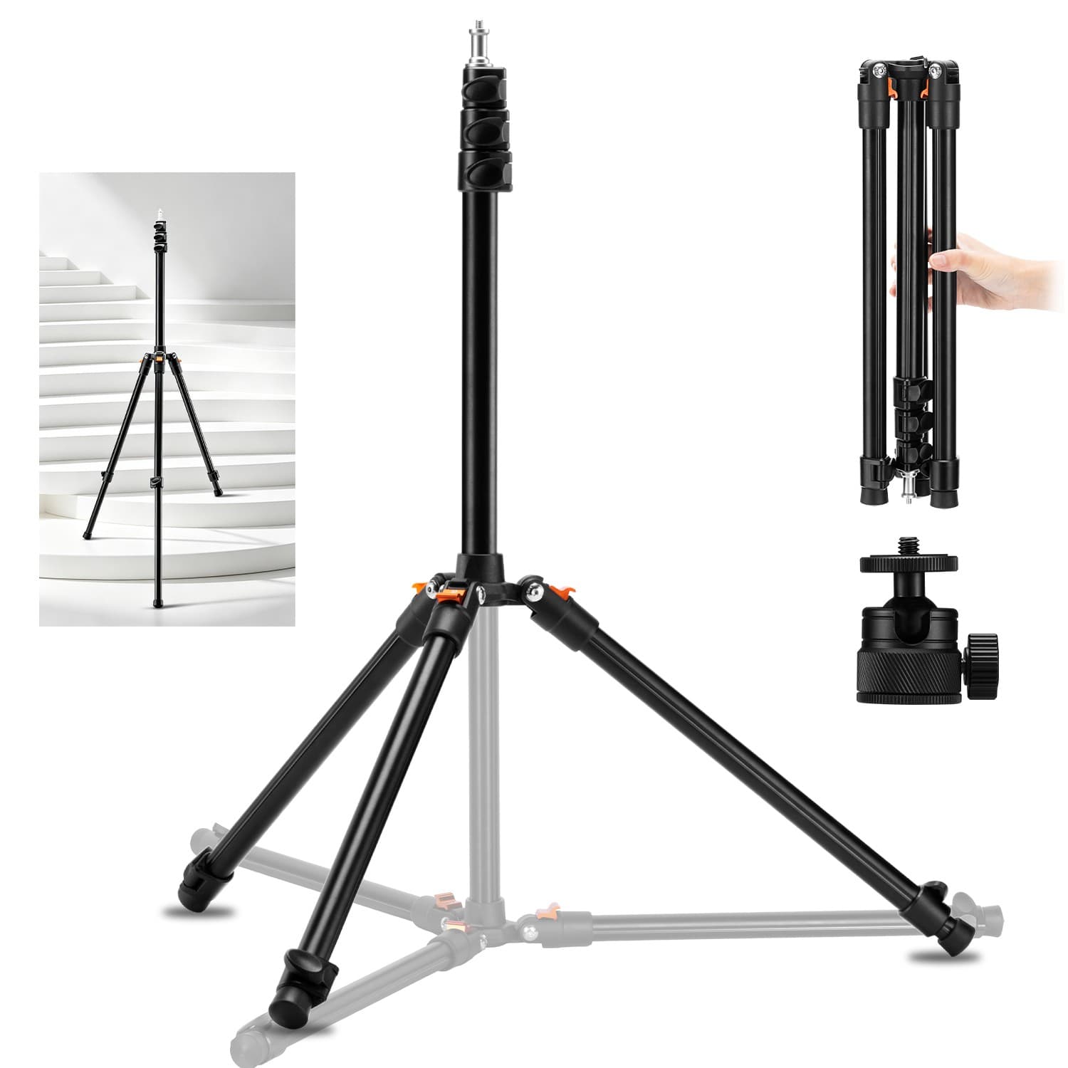 K&F Concept 2,6m skládací hliníkový stativ pro světla s kulovou hlavou a držáky