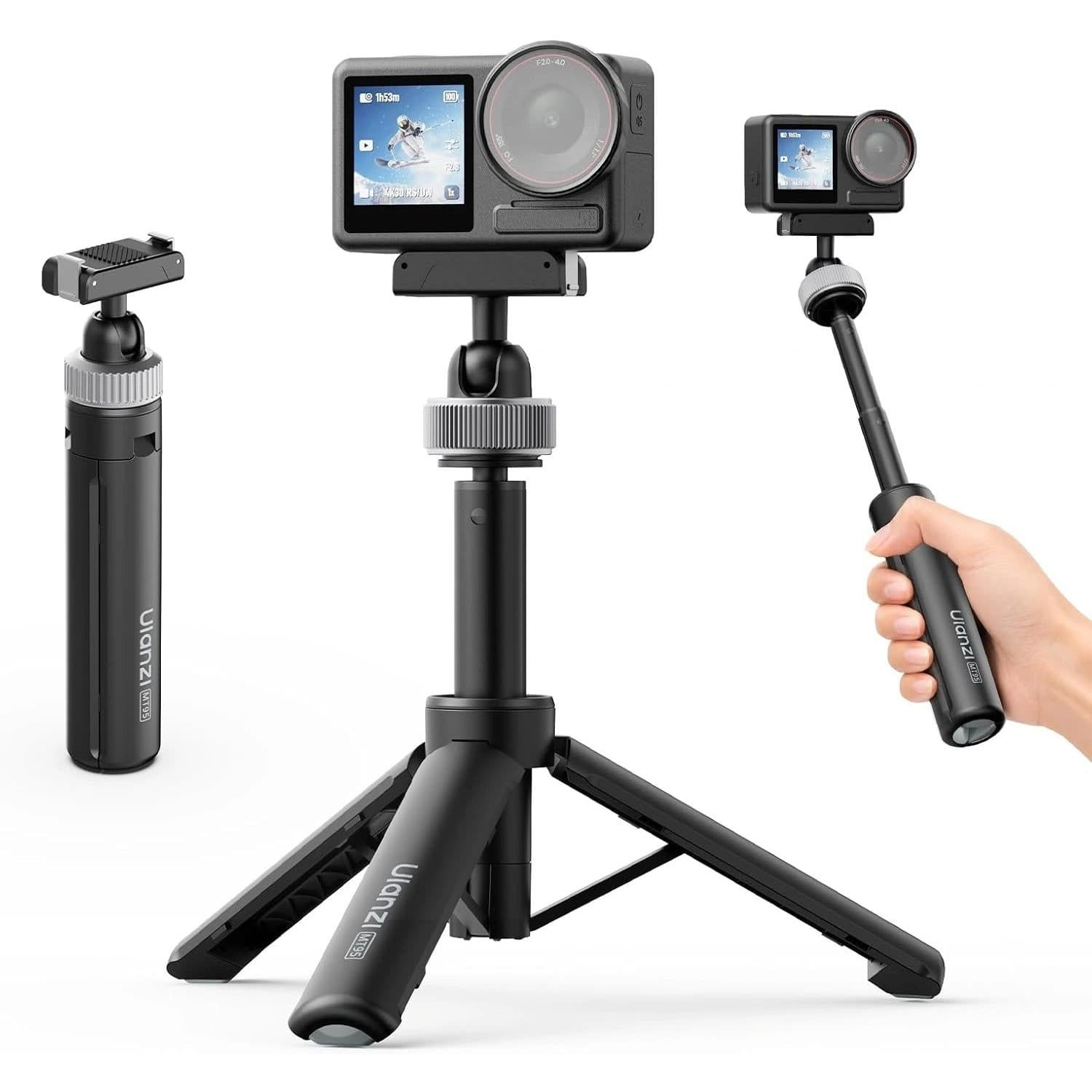 Ulanzi MT95 minitrípode telescópico y palo selfie para DJI Action 5, negro