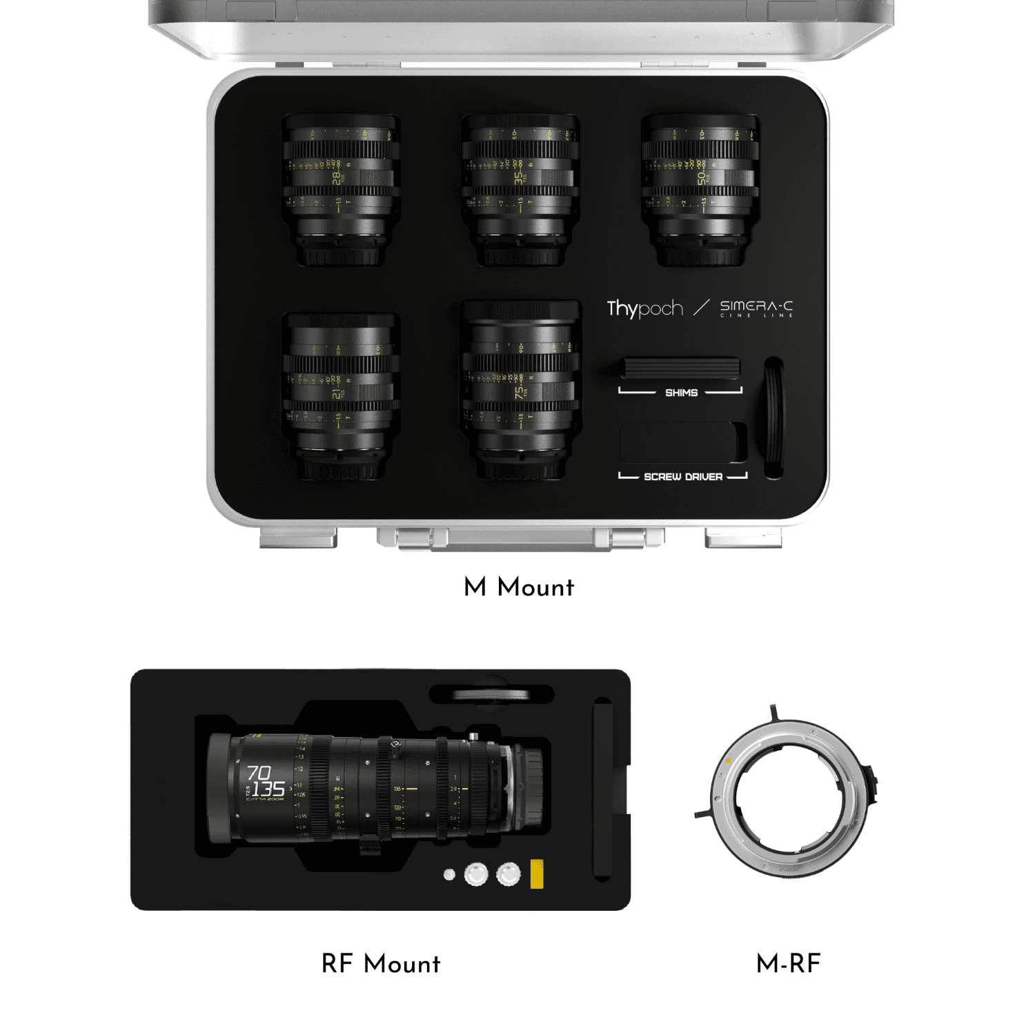 DZOFILM Catta Zoom 70-135mm+ Thypoch Simera-C 21/28/35/50/75mm+M Mount Positive Lock adapter