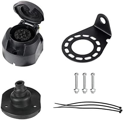 BEIJISTAR Kit de Prise Remorque 13 Broches avec Joint en Caoutchou et Support de Montage en Métal, 12V Étanche Connecteur Prise Remorque Femelle, pour
