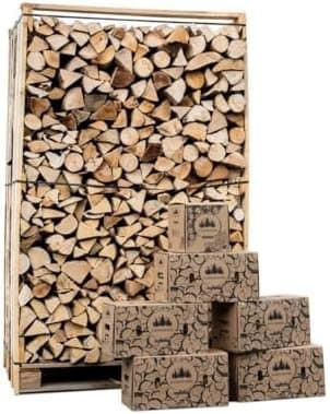 Box 3 Stères 30cm de Bois de Chauffage Sec 30kg avec Allumage 2KG, Allume-feu Laine et Cire 100% Naturel pour Cheminée, Poêle, Cuisinière, Brasero, Ba