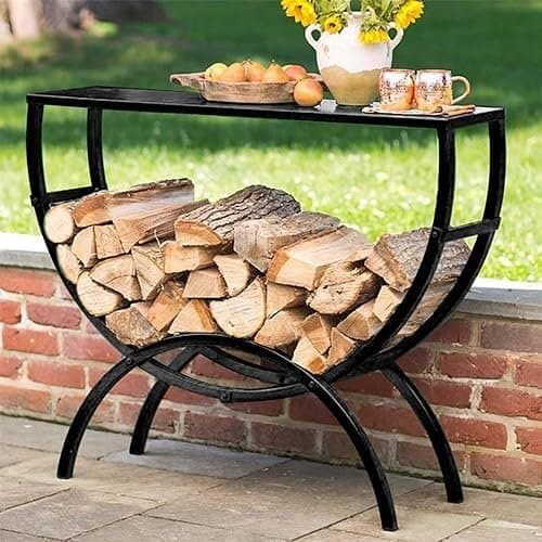 Range Buche Table D'appoint Porte-bûches en Métal 100/ 120 Cm de Long - W100cm(39 3/8") X H82cm(32 1/4")