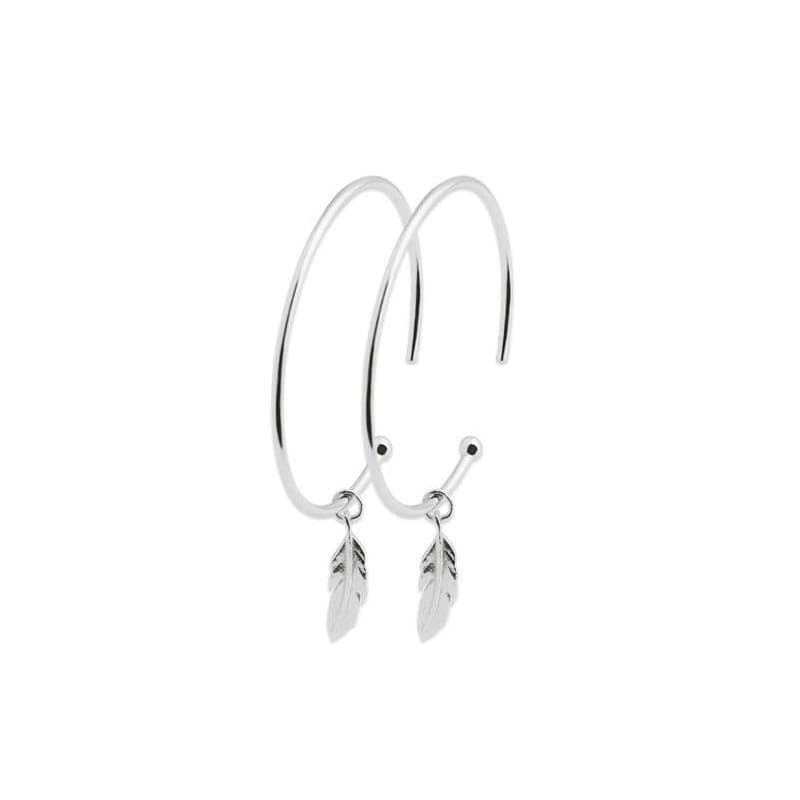 Créoles femme en argent rhodié & Plume argentée - Lyn&Or Bijoux