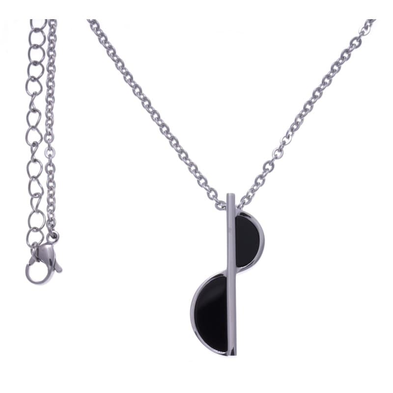Collier femme en acier & pendentif en Onyx noir - Bijoux Yola