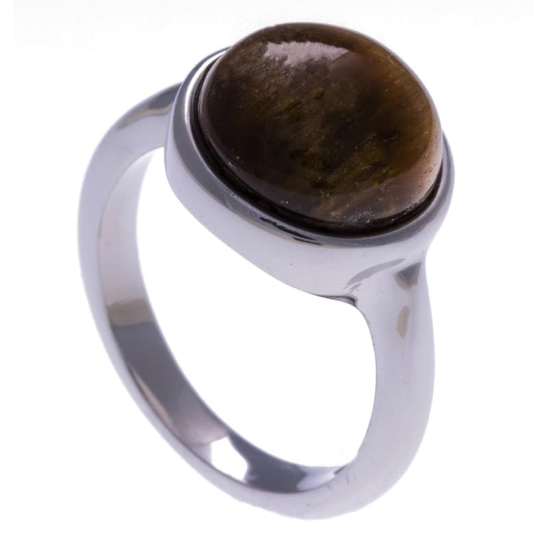 Bague de créateur femme en acier & Oeil du Tigre - Bijoux Yola