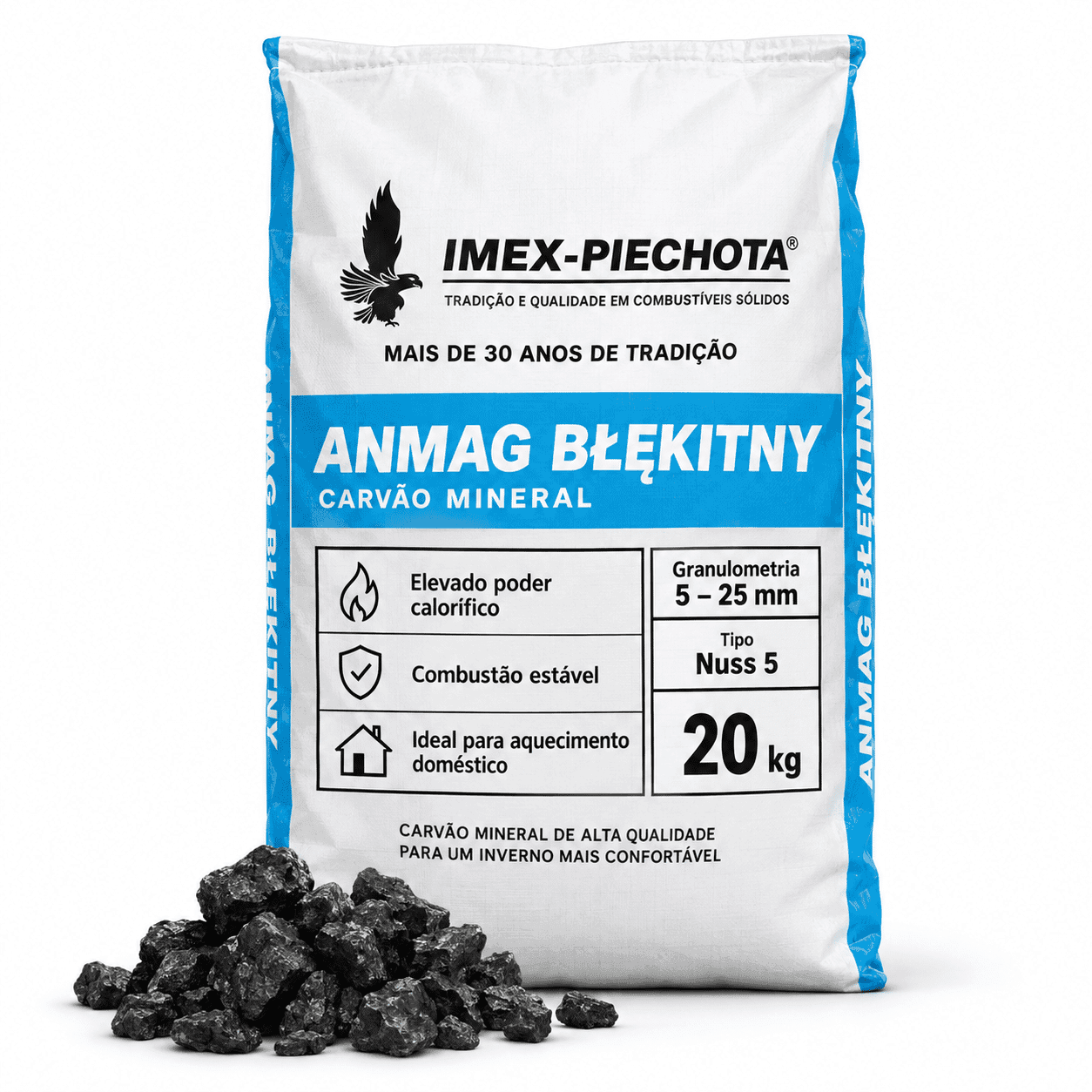 ANMAG carvão mineral 25–60 mm – saco de 20 kg