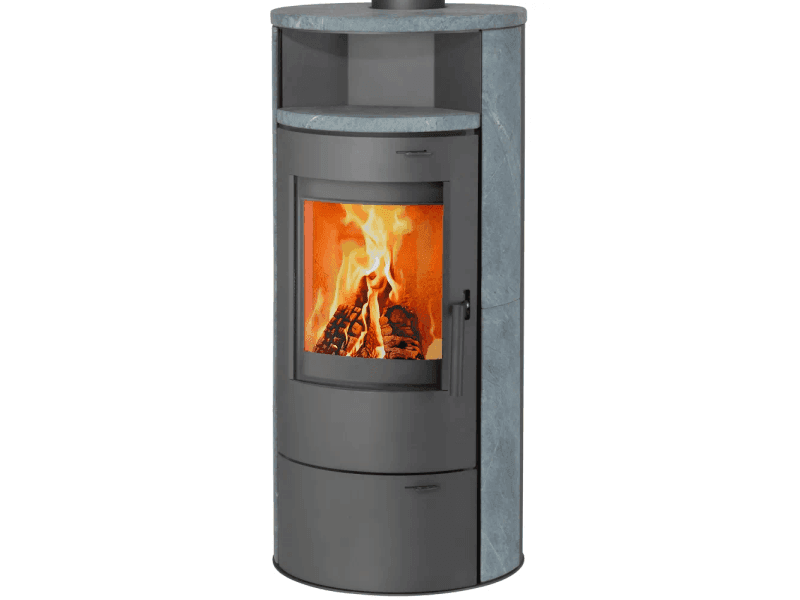 Thermia München V3 salamandra a lenha cinzento-ferro fundido com pedra-sabão 7 kW automática